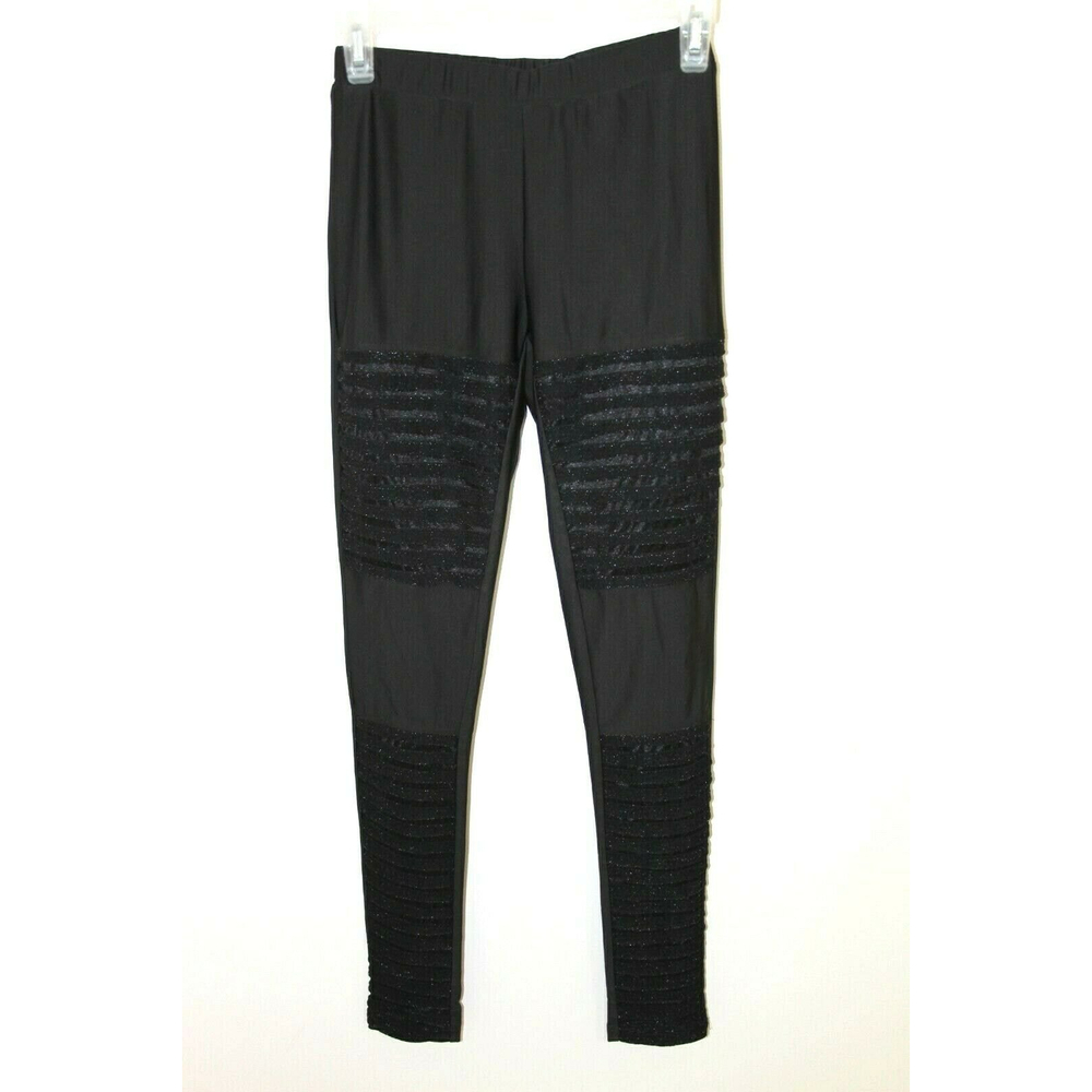 Alt B Women's Black and Silver Sheen Mesh Peek A Boo Thigh Shin Leggins Size S